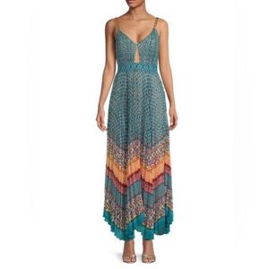 Alice + Olivia pleated long dress with gold chain straps